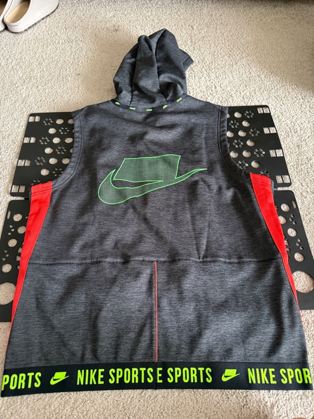 Nike Sleeveless Hoodie - Gray with Red & Neon Green (L) - Picture 3 of 3